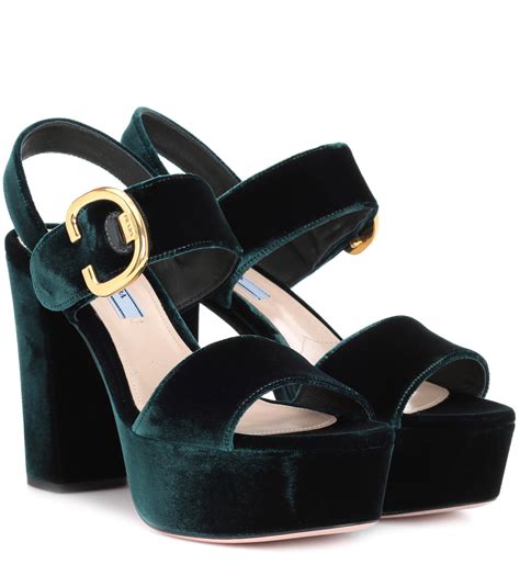 prada velvet platform sandals green|Prada 95mm platform sandals.